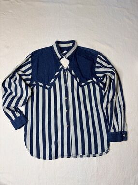 Vintage 90’s Banjo Dallas Striped Navy and White Button-Up Western Shirt (C)